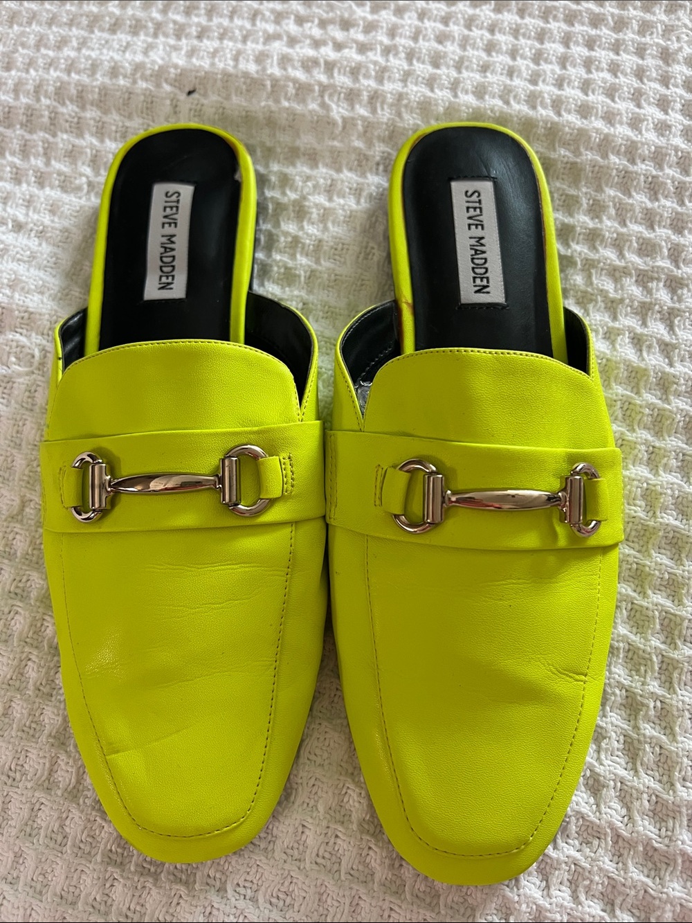Steve Madden Neon Yellow Slip-On Horsebit Mules